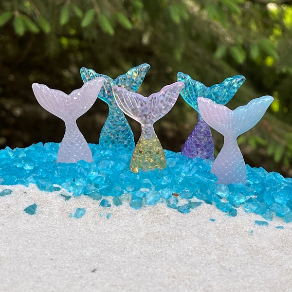 ONE Miniature Mermaid Tail, beach garden accessory, coastal fairy garden supply, glitter mermaid tail, terrarium minis