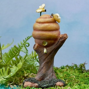Fairy Garden Beehive with Bees, Bee Hive on stand, fairy garden miniatures, fairy garden accessories, miniature bees
