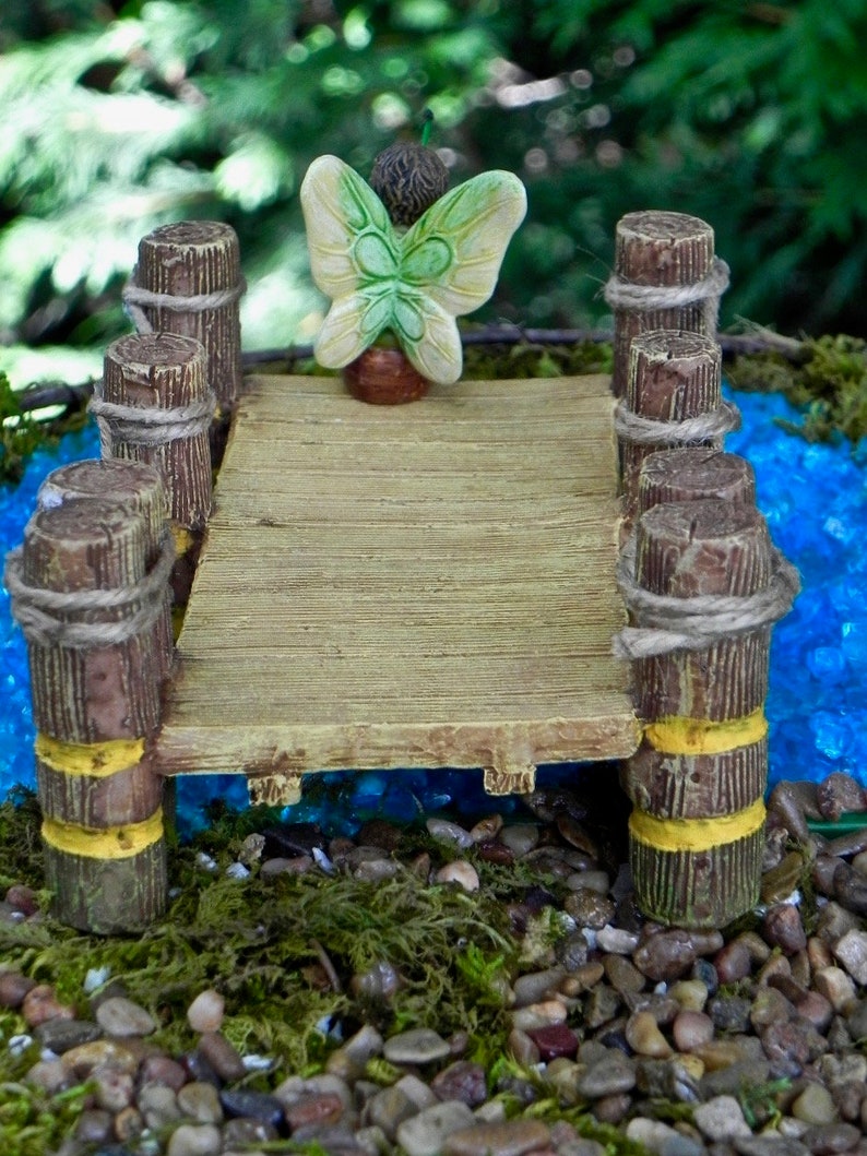 Fairy Garden Dock, Lakeside boat dock, miniature fishing boy fairy with fishing pole and fish, fairy garden miniature sign, starter kit image 2