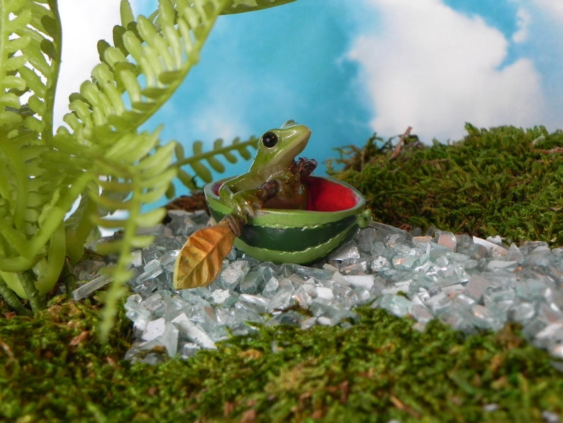 Fairy Garden accessories miniature frog watermelon boat, terrarium supply, miniature frog, miniature row boat image 6