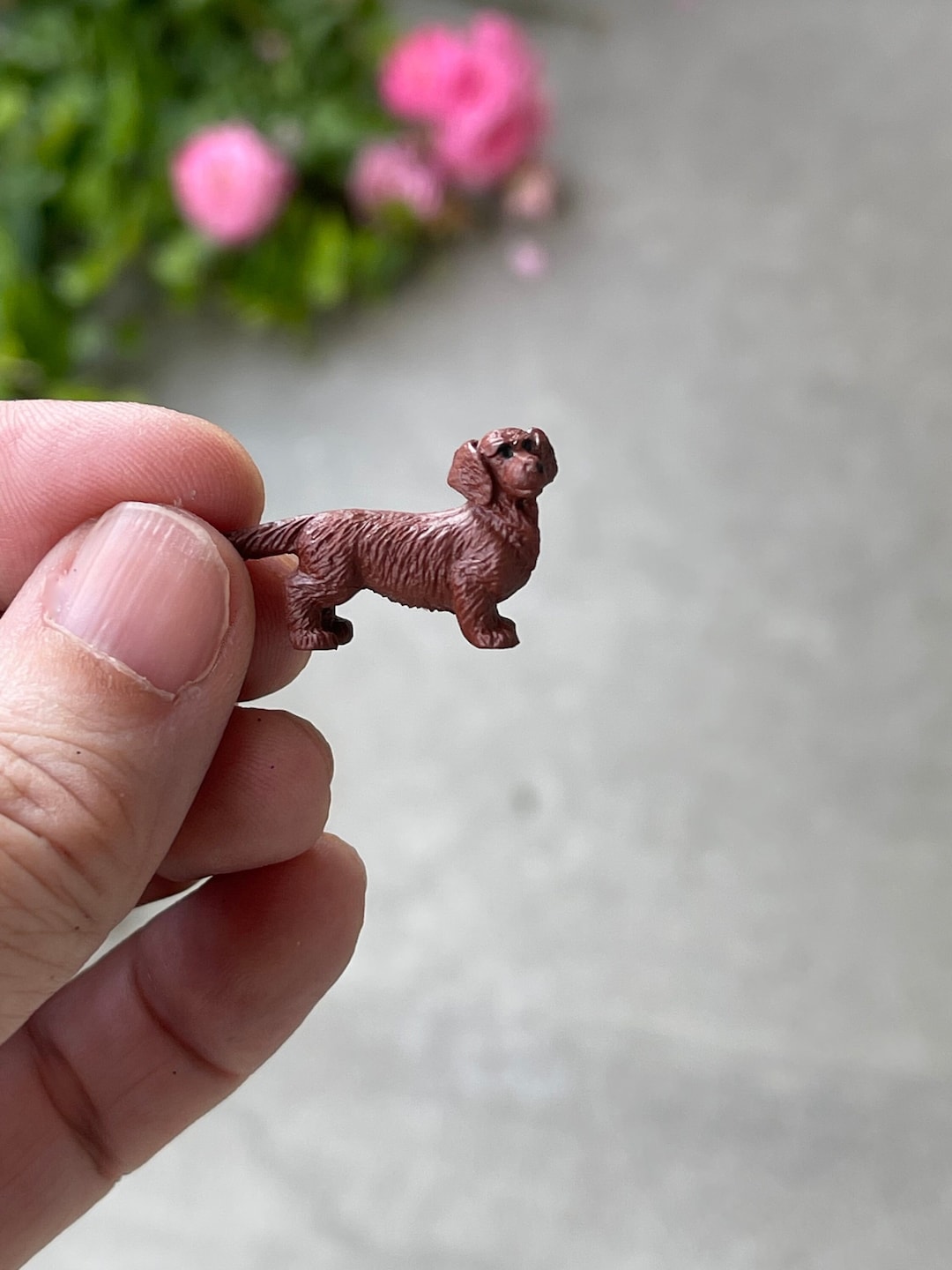 Miniature Dachshund Figurine, Tiny Dachshund, Fairy Garden Accessories
