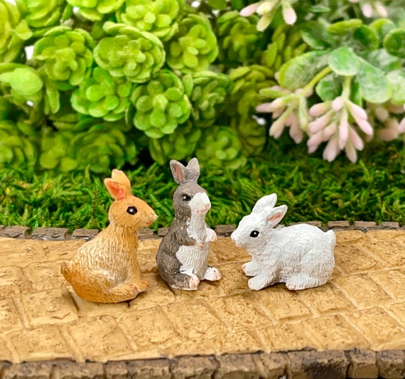 Miniature Dollhouse FAIRY GARDEN Accessories ~ Set of 3 TINY White Rabbits ~ NEW 