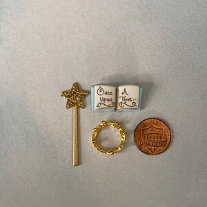 Once Upon A Time Book, miniatures for fairy garden, miniature wand, mini crown, fairy tale book, mini magic wand, fairy princess accessories image 9