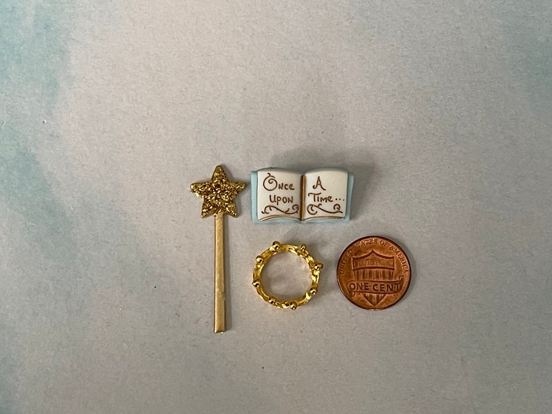 Once Upon A Time Book, miniatures for fairy garden, miniature wand, mini crown, fairy tale book, mini magic wand, fairy princess accessories image 9