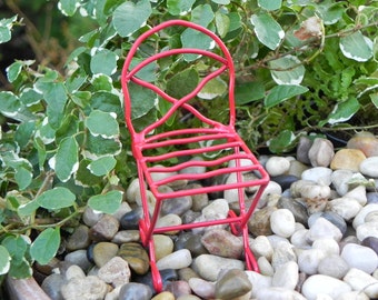 Fairy Garden Chair - miniature red wire, furniture, fairy garden accessories, accessory for miniature garden, terrarium supply supplies