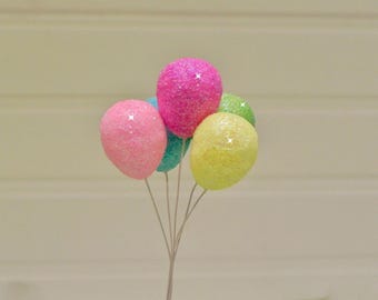 5 Miniature Balloons glitter, 5 different colors, dollhouse miniatures, handcrafted fairy garden accessories, mini fairy birthday party