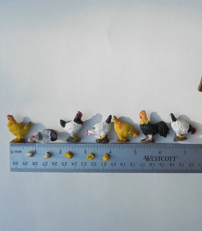 Miniature Chickens, micro mini chicks, rooster, hens, fairy garden farm miniatures, accessories for mini garden, SOLD SEPARATELY image 6