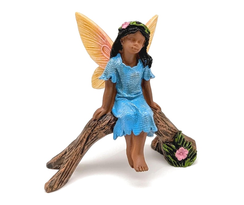 Fairy African American, Quiet Time, Terrarium accessory, Miniature Figure, Mini Garden Decor, Gift for Girl, Cute Little Figurine Diorama image 1