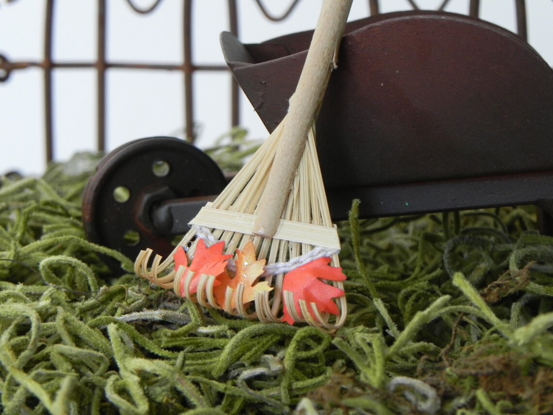 Miniature Garden Rake With Fall Leaves, Halloween Miniatures, Fairy ...