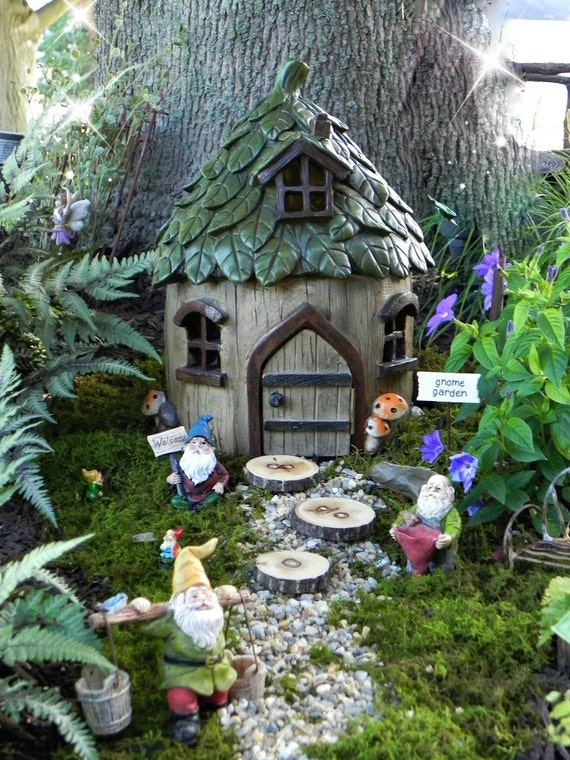 Fairy House Cottage Large Fairy Garden Leaf style Roof | Etsy