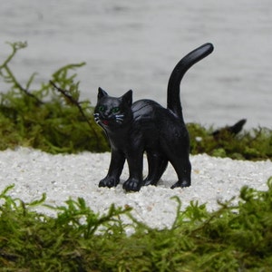 Miniature Black Cat, Halloween miniature, fairy garden accessories, spooky cat, halloween garden