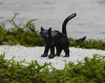 Miniature Black Cat, Halloween miniature, fairy garden accessories, spooky cat, halloween garden