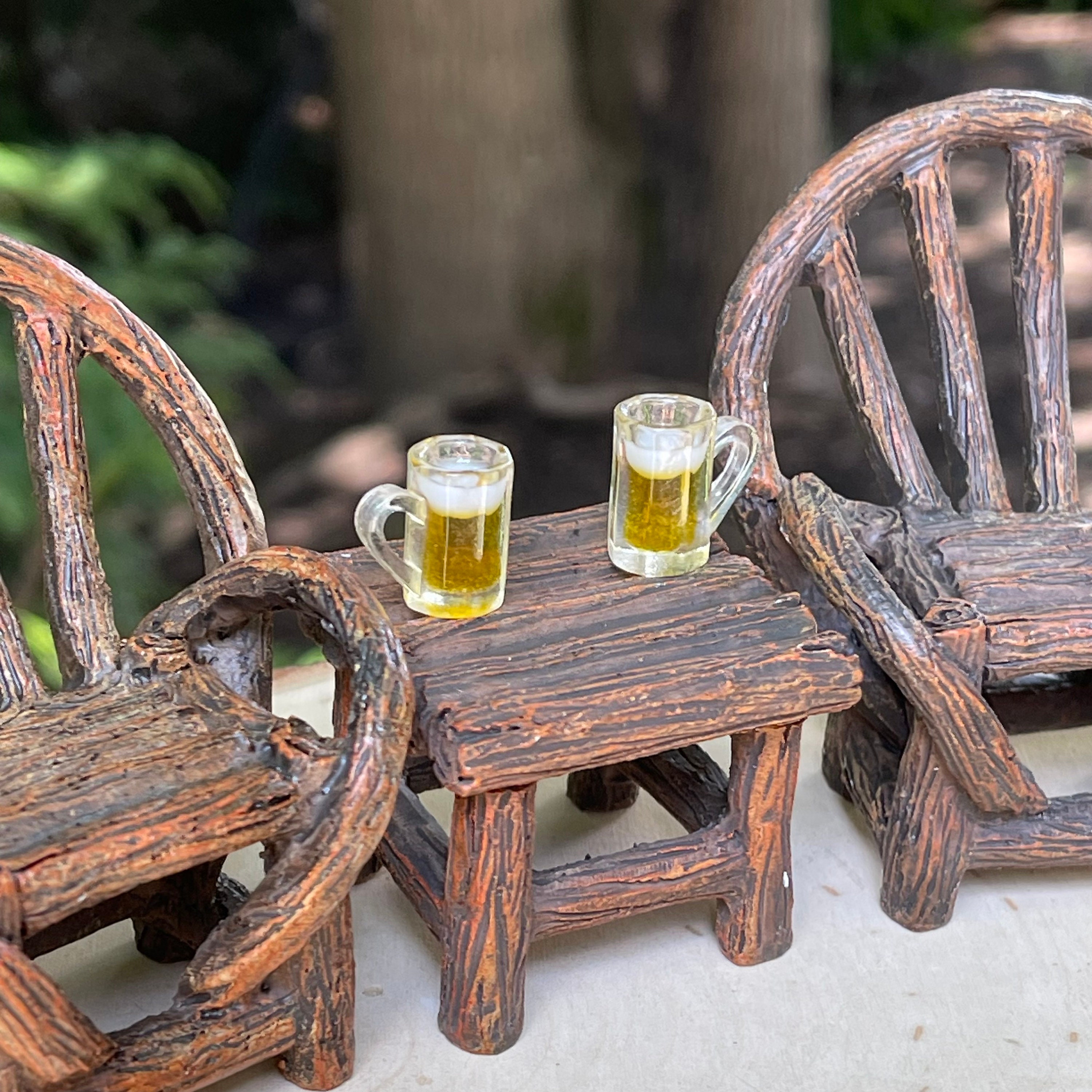 Miniature Chair Table, Log Twig Resin Woodland Furniture, Fairy Garden ...