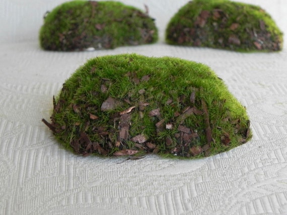 Artificial Moss Stones for Fairy Garden 2 SIZES Miniature Garden Terrarium  or Craft Project Supplies Faux Moss Rocks Floral Supplies 