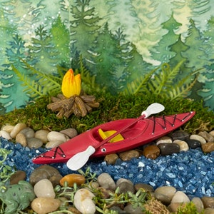 Miniature Kayak Fairy Garden Accessory, Terrarium Supply, Diorama Craft Supplies, Canoe Wedding Cake Topper, Campfire Fire Pit