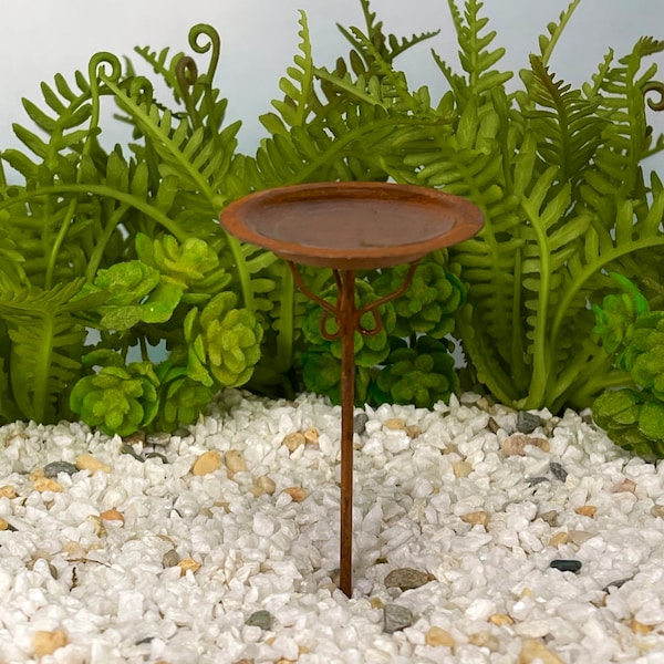 Fairy Garden Birdbath miniature bird bath and artificial water, rustic metal bird bath, terrarium accessories