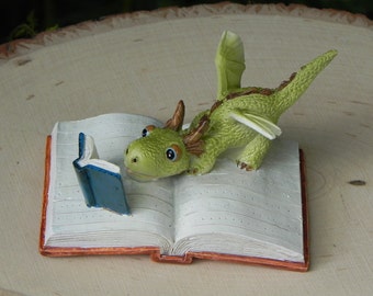 Fairy Garden Dragon reading book Miniature accessories, terrarium supplies, mini garden accessory cake topper fairy tale garden