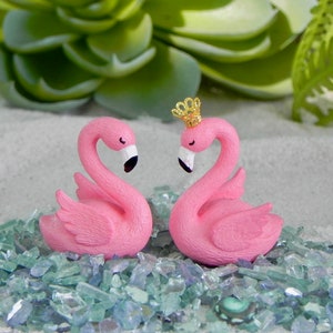 Miniature Flamingo, SET OF TWO, Flamingo with Crown, Fairy Garden Accessories, mini beach garden flamingo, fairy garden miniatures