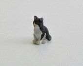 Miniature Kitty Cat Black and White, fairy garden accessories, terrarium miniatures, dollhouse pet, craft supply supplies, mini resin animal