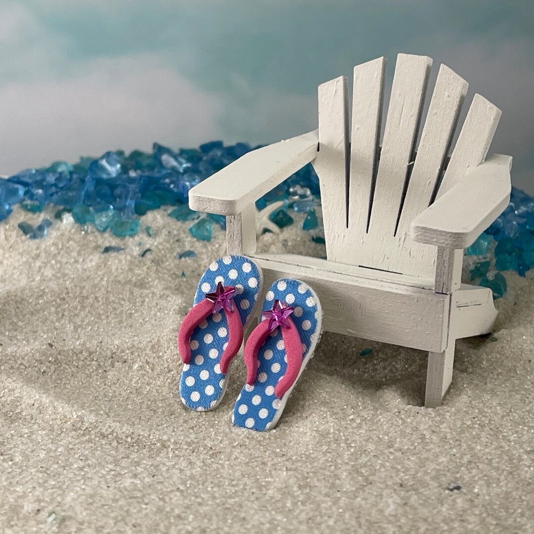 Miniature Flip Flops Blue Yellow, Miniature Handcrafted Adirondack