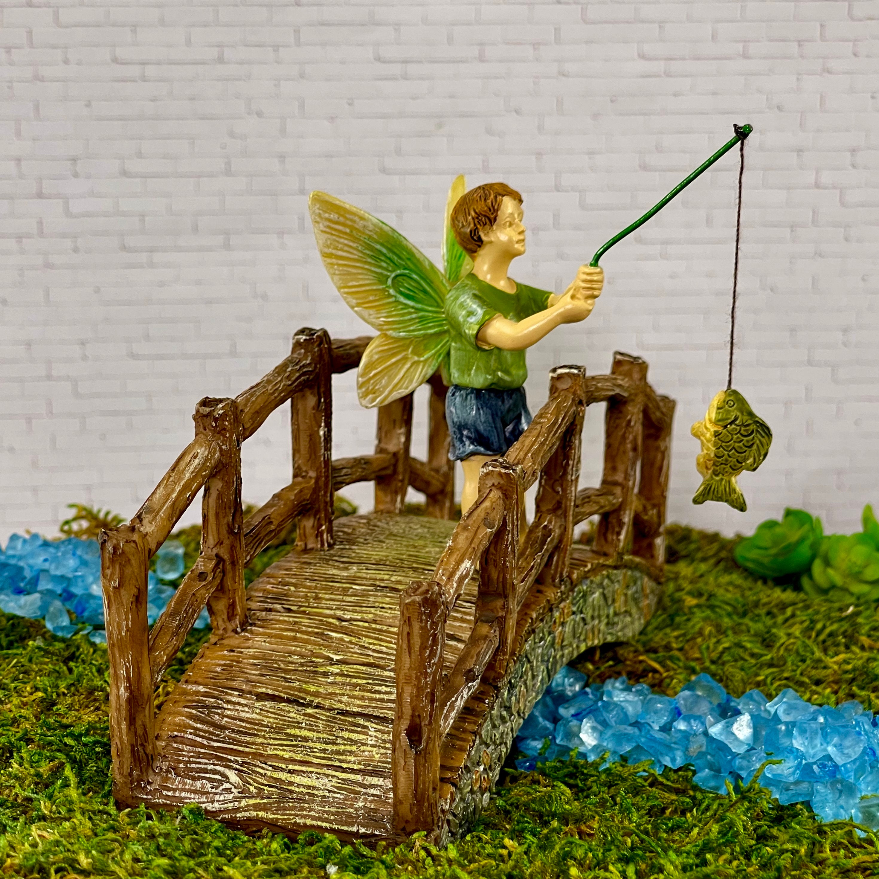Fairy Garden Bridge Boy Fishing, Miniature Accessories Accessory
