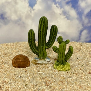 Miniature Cactus, SET of 2, resin minis, terrarium supply, desert plants, cake topper, cupcake topper, diorama, fairy garden accessories