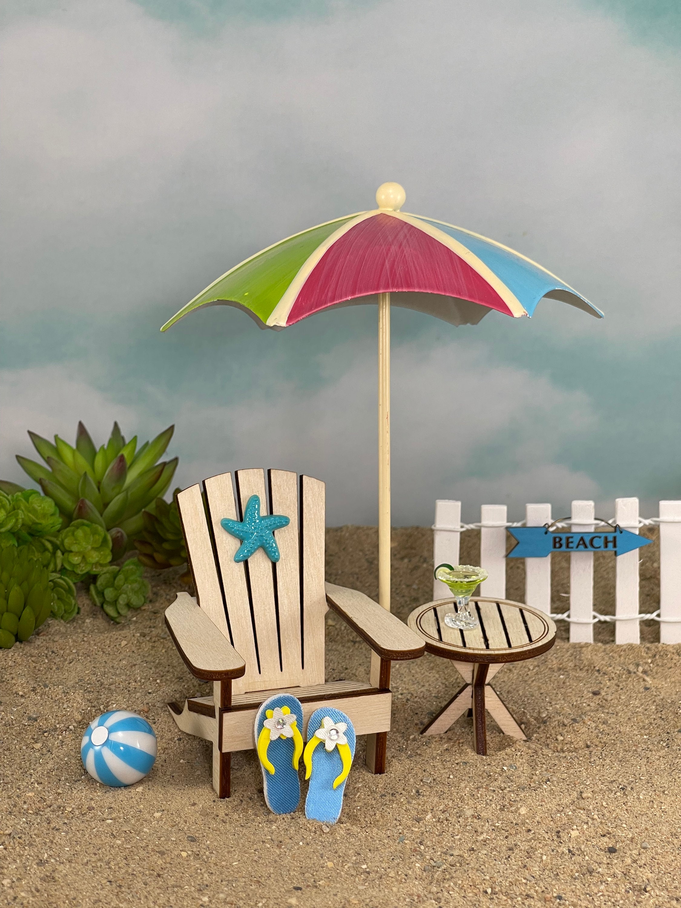 Miniature Beach Umbrella Fairy Garden Accessories Miniature Adirondack Chair Miniature Beach Ball Mini Margarita Cake Topper Flip Flops Etsy