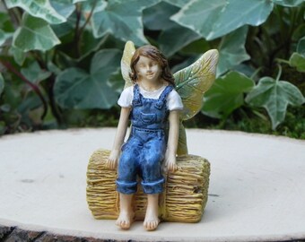 Fairy on Haystack - Fall Fairy - miniature accessory fairy accessories - Barnyard mini garden - Figurine for Fall mini Garden