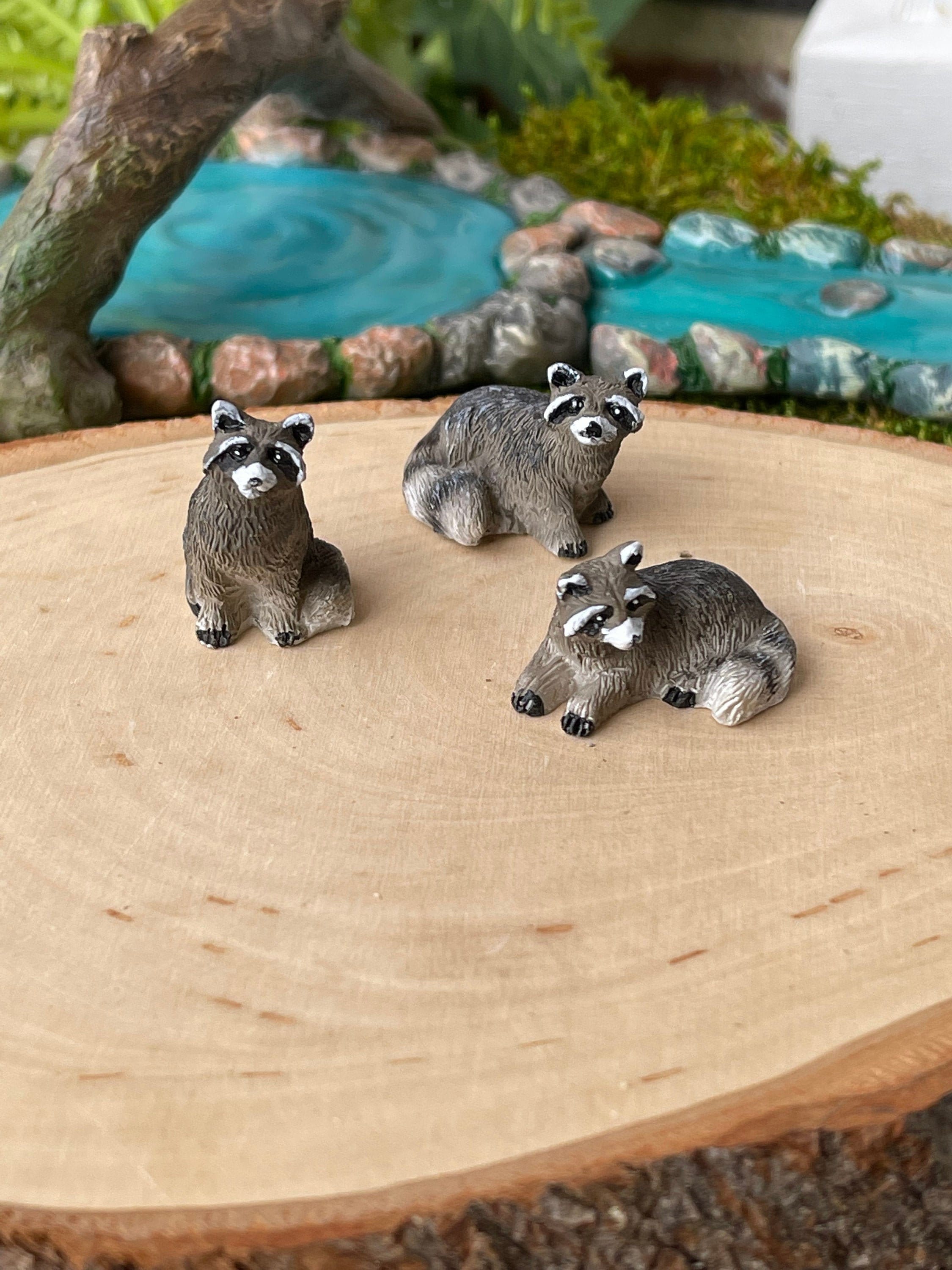 Mini Raccoon Miniature Raccoons SET of 3, Miniature Raccoon, Fairy Garden Animals ...