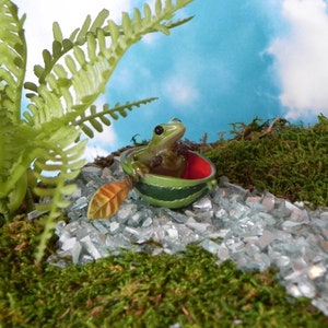 Fairy Garden accessories miniature frog watermelon boat, terrarium supply, miniature frog, miniature row boat image 5