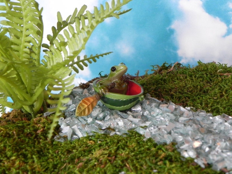 Fairy Garden accessories miniature frog watermelon boat, terrarium supply, miniature frog, miniature row boat image 5