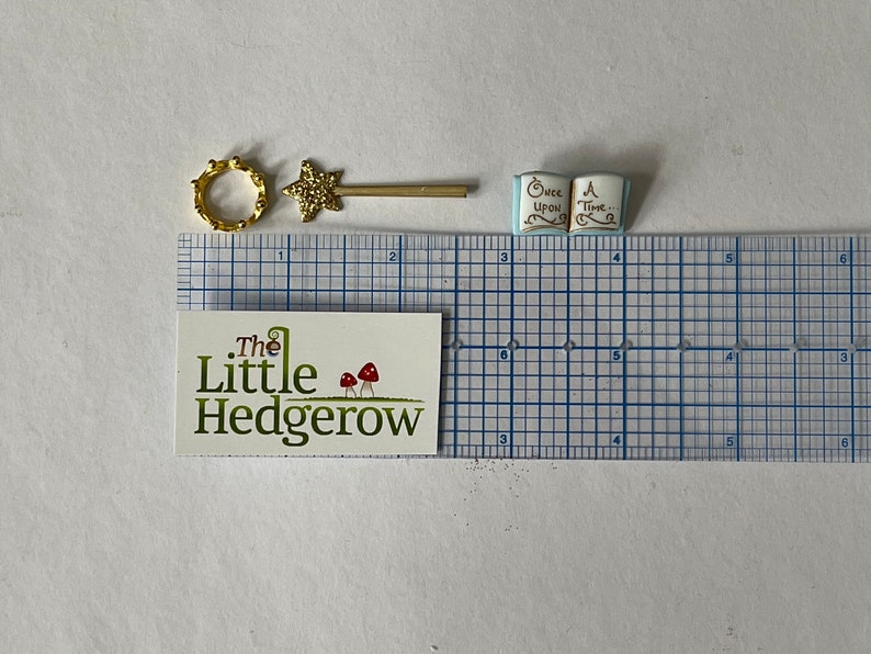Once Upon A Time Book, miniatures for fairy garden, miniature wand, mini crown, fairy tale book, mini magic wand, fairy princess accessories image 10