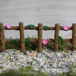 Fairy Garden Fence, Miniature Accessories, pink flower fence, miniature garden supplies, faux wood fence, fairy garden accessory,