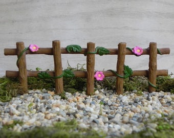 Fairy Garden Fence, Miniature Accessories, pink flower fence, miniature garden supplies, faux wood fence, fairy garden accessory,