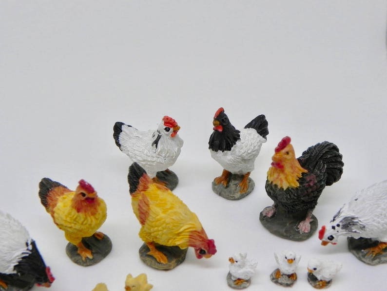 Miniature Chickens, micro mini chicks, rooster, hens, fairy garden farm miniatures, accessories for mini garden, SOLD SEPARATELY image 4