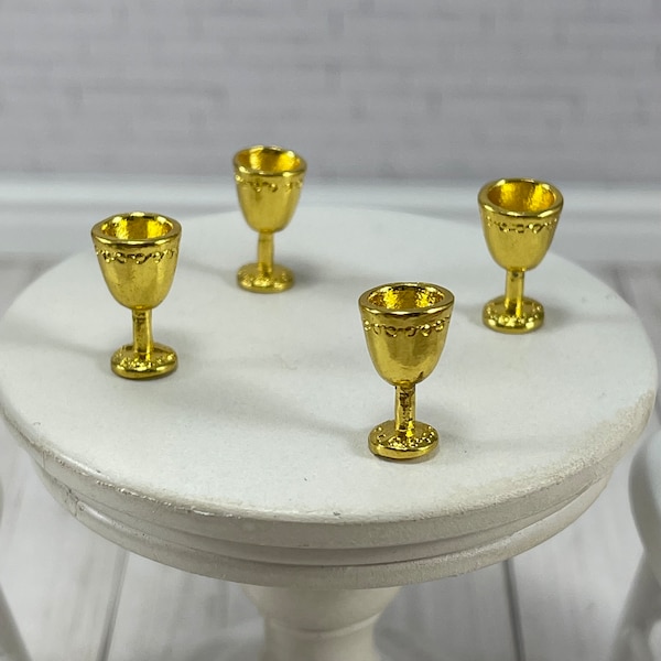 Miniature Tiny Gold Color Metal Goblet, Wine Glass, Dollhouse Kitchen Bar Minis, Kitchenware, Fairy Garden Accessories, Craft Supply Diorama