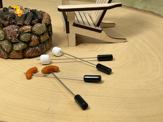 Miniature Hot Dog Roasting Sticks, Miniature Marshmallow Roasting Sticks, Fairy Garden Fire Pit accessories, cook out minis, camping mini