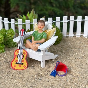 Miniature Boy Fairy, Miniature Adirondack Chair, Miniature Beach Bucket Spade, Miniature Guitar, Miniature Beach Ball, Fairy Garden Mini