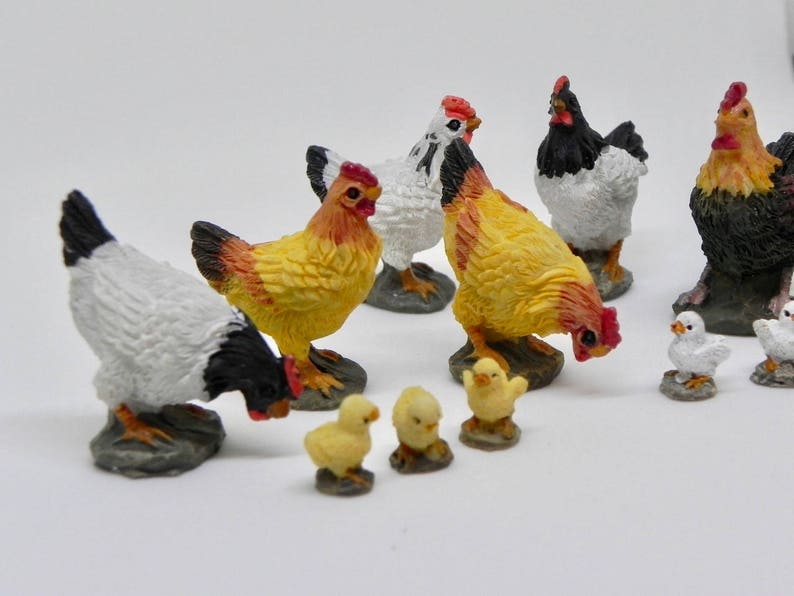 Miniature Chickens, micro mini chicks, rooster, hens, fairy garden farm miniatures, accessories for mini garden, SOLD SEPARATELY image 3