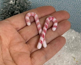 3 or 6 Mini Glittered Candy Canes, Miniature Candy Canes, Faux Candy Cane, Craft Supplies, Craft Supply, non-edible, craft supply