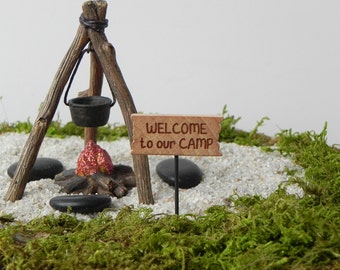 Miniature Campfire Cookout, fairy garden fire pit firepit, camping miniature garden accessories, fairy garden accessory, garden miniatures