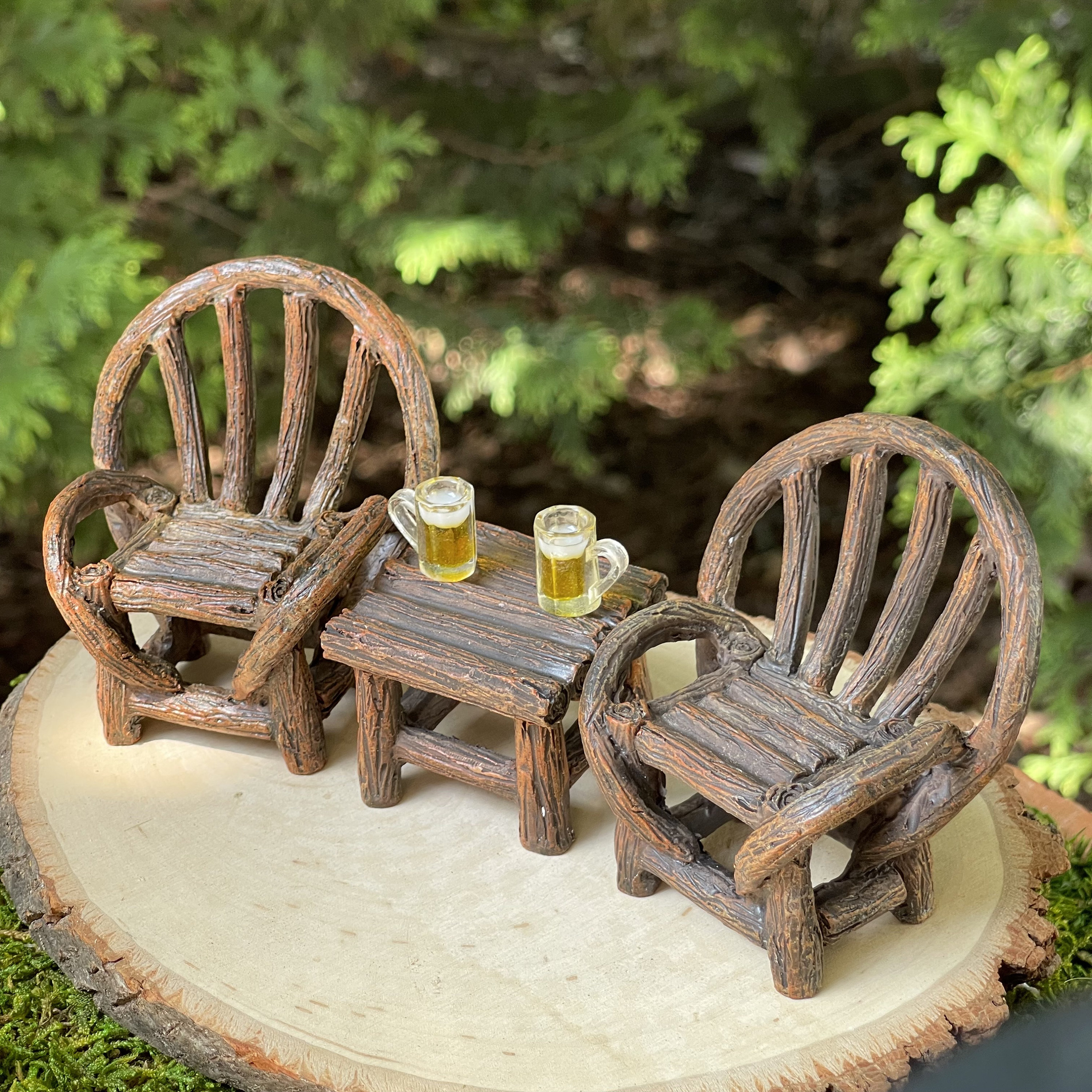Miniature Chair Table, Log Twig Resin Woodland Furniture, Fairy Garden ...