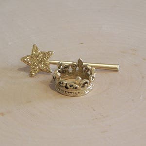 Dollhouse Miniatures, Crown Star Wand, Fairy Garden Accessories, Princess Queen Royal Accessories, Cupcake Topper, Favor, Diorama Craft Mini