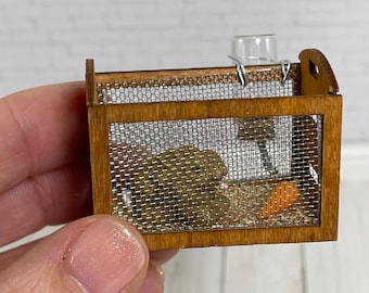 Miniature Bunny Rabbit Cage, Dollhouse Accessories, Pet Animal, Water Bottle Carrot, Fairy Garden Accessories, Diorama Pet Lover Gift