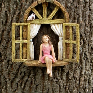 Miniature garden GIRL no wings mini garden accessory Girl sitting in miniature window, accessory for fairy garden image 2