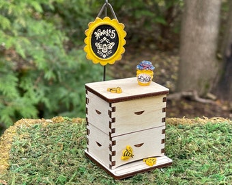 Miniature Bee Hive, Miniature Bees, Miniature Honey, Bee Keeper's gift, fairy garden accessories, bee lovers, miniature bee, bees, beehive
