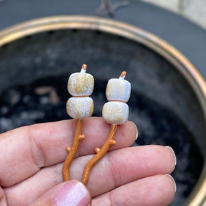 2 Miniature Marshmallow Roasting Sticks, S&#39;mores, Wedding Cake Topper, Mini Fire Pit accessory, Dollhouse, Elf Doll Prop, Camping Campground