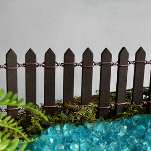 Fairy Garden Fence Brown Picket - terrarium accessories - 17" or 8.5" long - wired - wood - brown picket fence - edging -  supply