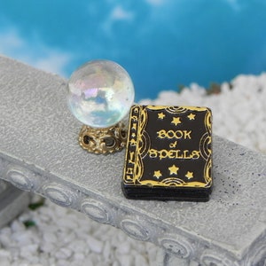 Halloween Miniatures Book 'crystal' ball, miniature Book of Spells book, dollhouse miniatures, fairy garden accessories, Book Button shank image 5