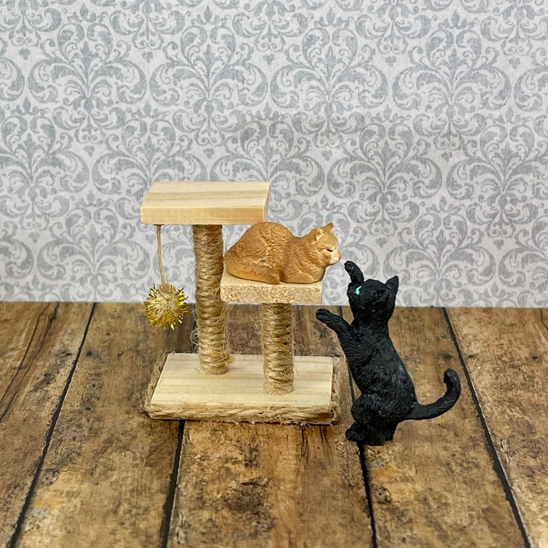 Miniature Cat Tree, Miniature Cat Tower scratching post, Halloween Cat, Dollhouse Miniatures, Fairy Garden Accessories, Cat Lover Gift bild 1